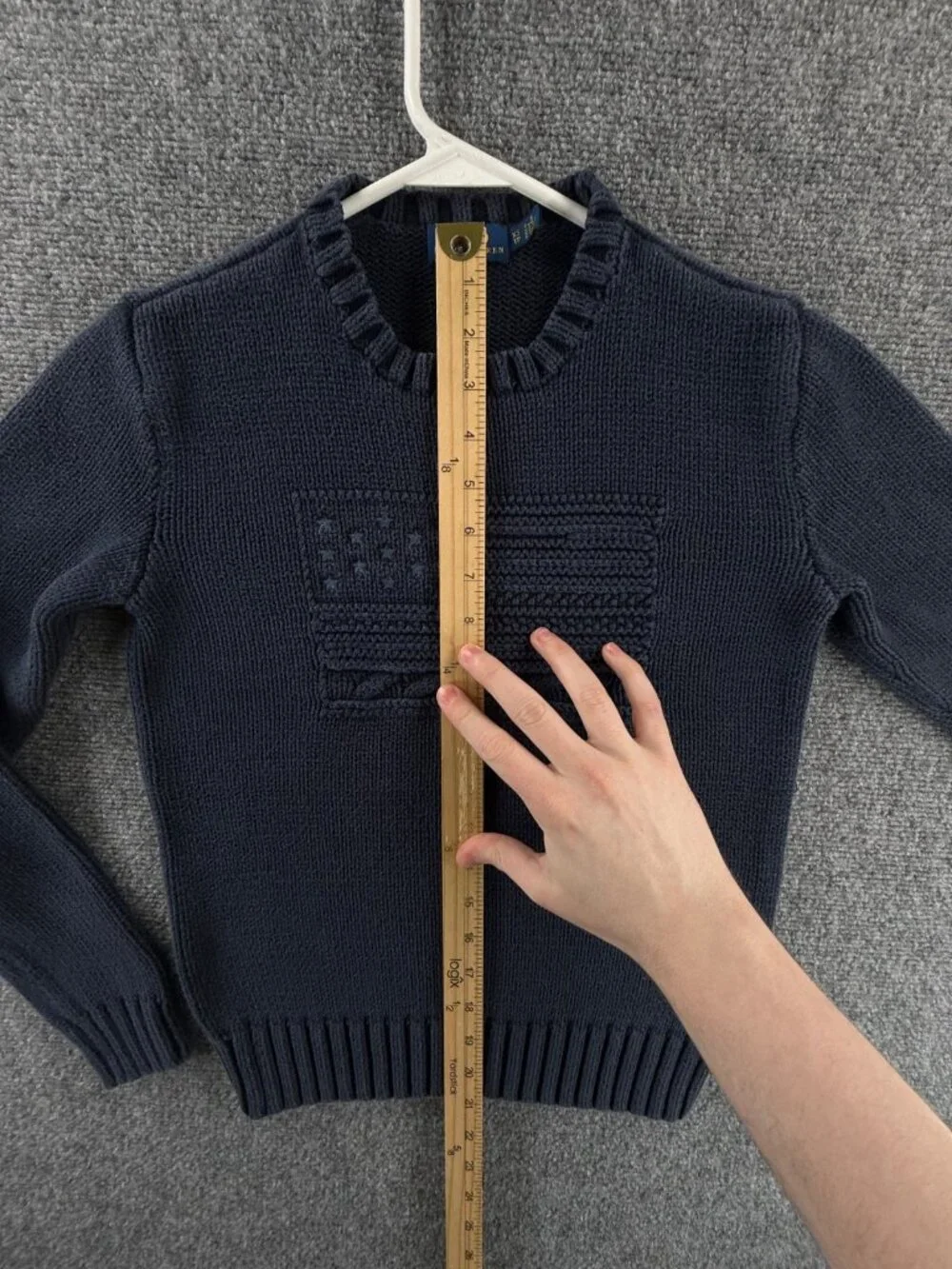 Polo Ralph Lauren XS USA Flag Sweater Navy Blue Embroidered Crew Neck Cotton
